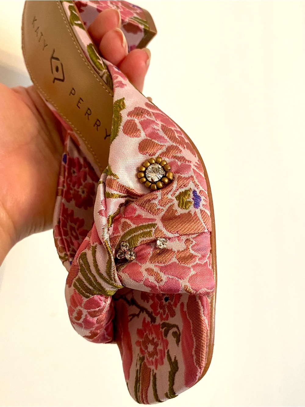 Katy Perry Collections Pink Floral Twist Heels with Rhinestones Size 5 Shoes - Picture 8 of 11